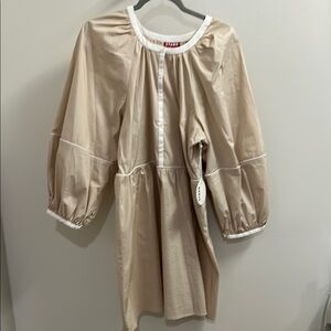 Staud Light Pink Baby Doll Button-Down Dress with White Trim